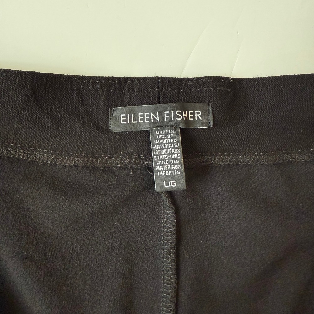 Eileen Fisher Black Knit Straight Leg Pants Pull On Stretch Jersey Minimalist L - Picture 8 of 12